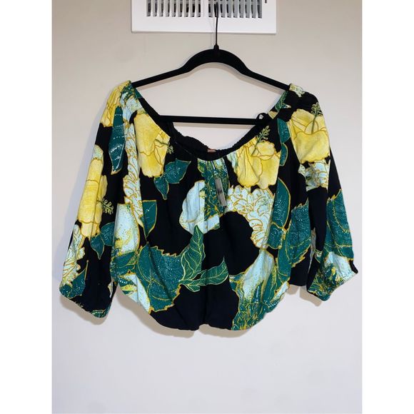 Free People NWT Electric Day Floral Cropped Top Emerald Green Sz Medium, MP $88 - Picture 4 of 11